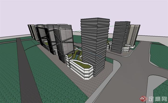某市中心办公建筑设计su模型(1)