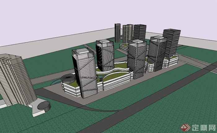 某市中心办公建筑设计su模型(3)