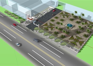 某沿街道服务中心景观设计SU(草图大师)模型