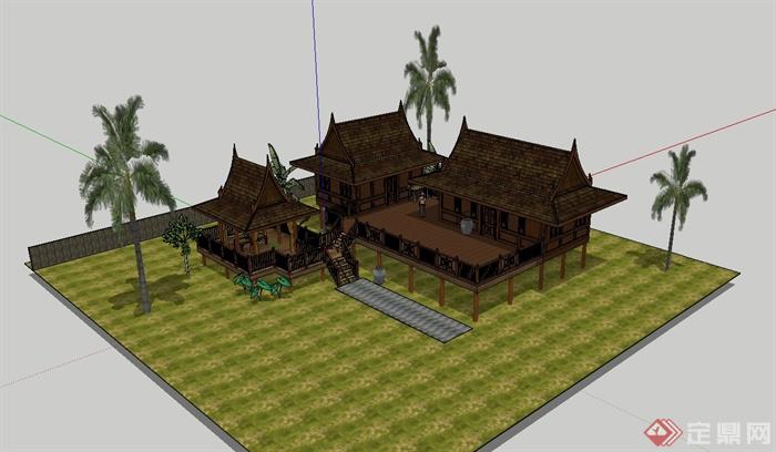 东南亚风格旅游区建筑设计su模型(1)