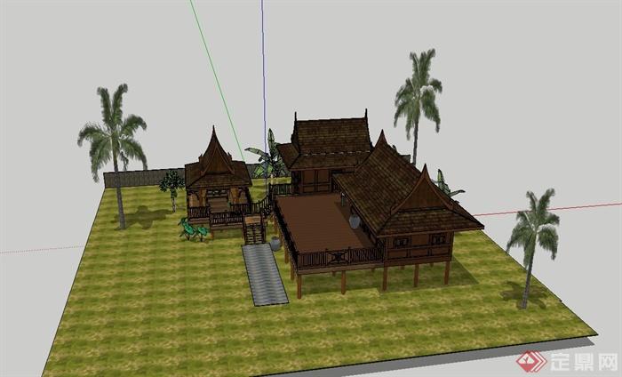东南亚风格旅游区建筑设计su模型(2)