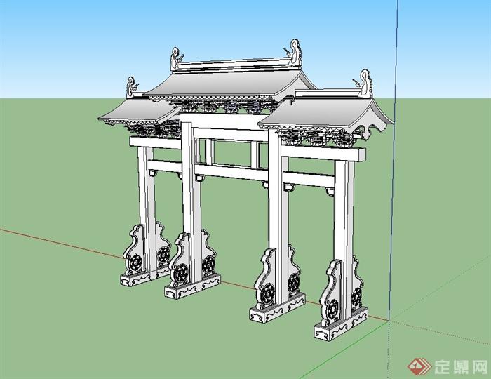 某古典中式牌坊门设计su模型(1)