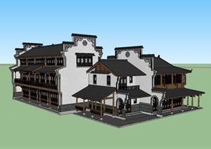 南方古建商住综合建筑设计SU(草图大师)模型