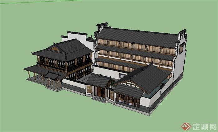 南方古建商住综合建筑设计su模型(3)