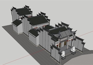 古建祠堂建筑设计SU(草图大师)模型