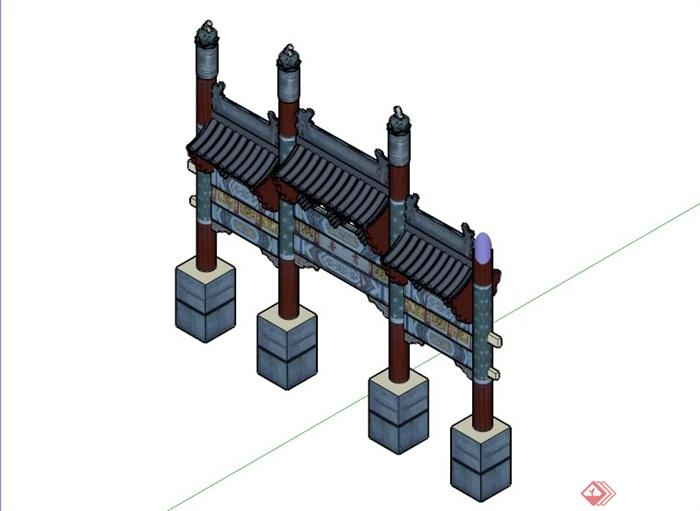 对称式古典中式牌坊设计SU模型素材(1)