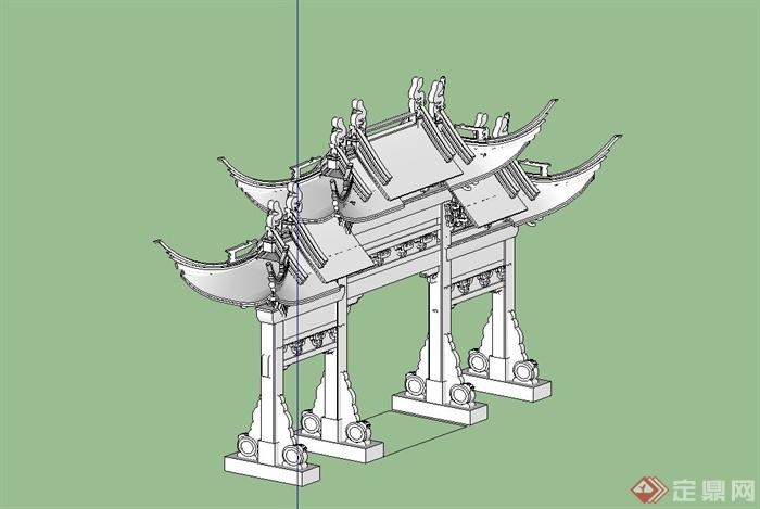 古典中式无材质贴图牌坊设计su模型(2)