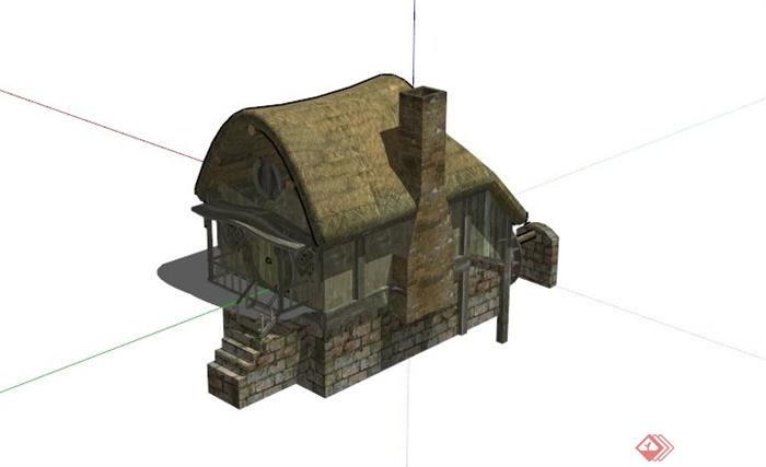 破旧小木屋居住建筑SU模型(1)