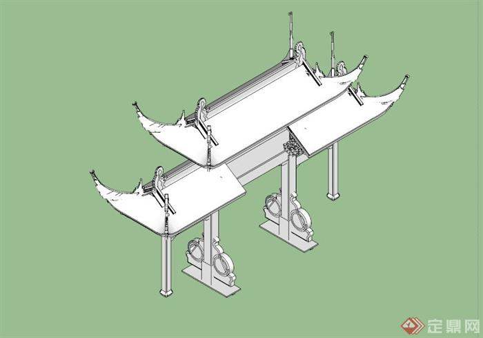 古典中式牌坊大门设计SU模型素材(1)