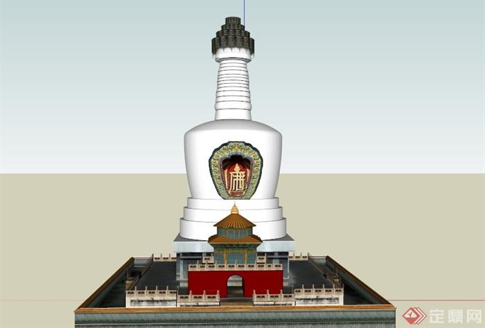 北海白佛塔建筑设计SU模型(3)