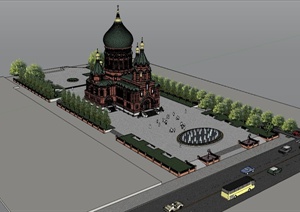 哈尔滨圣索菲亚大教堂建筑及广场设计SU(草图大师)模型