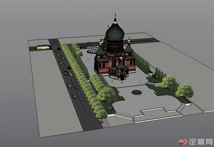 哈尔滨圣索菲亚大教堂建筑及广场设计su模型(2)