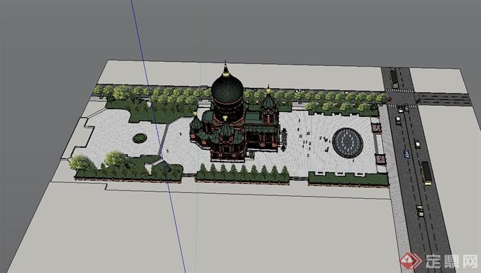 哈尔滨圣索菲亚大教堂建筑及广场设计su模型(3)