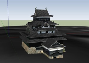 某日式古城堡阁楼建筑设计SU(草图大师)模型