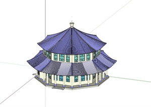 古典中式栈桥回澜阁楼建筑设计SU(草图大师)模型