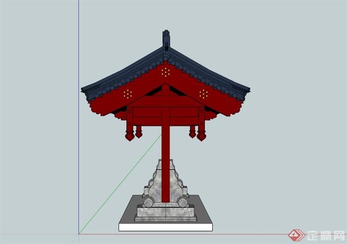 红色单排柱式垂花门SU模型(3)