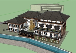 古典中式风格大唐酒店建筑设计SU(草图大师)模型