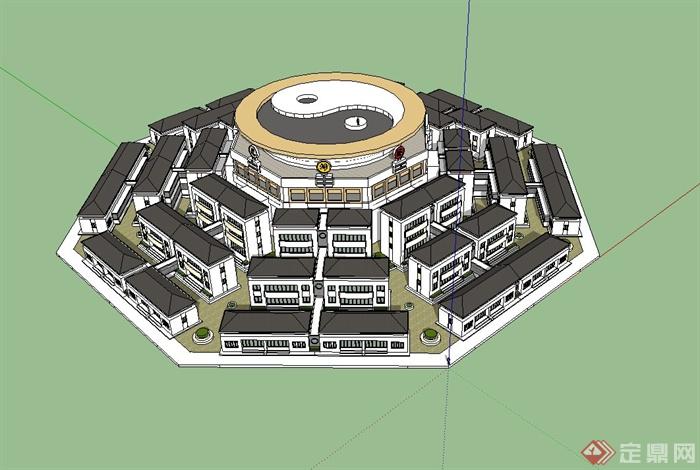 青州太极别墅建筑设计su模型(1)