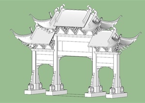 古典中式牌坊设计SU(草图大师)模型素材