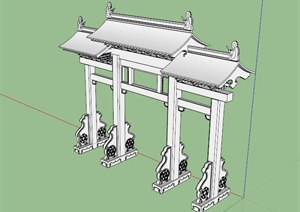 古典中式对称牌坊设计SU(草图大师)模型素材