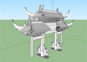 某古建牌坊设计SU(草图大师)模型