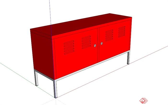 现代红色铁皮储物柜SU模型(1)