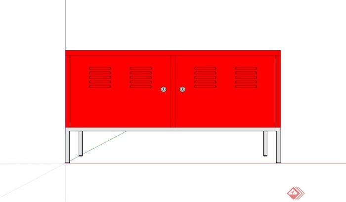 现代红色铁皮储物柜SU模型(3)