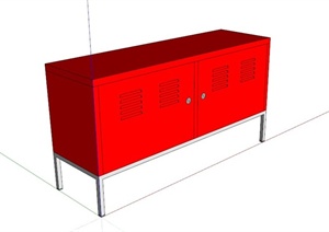 现代红色铁皮储物柜SU(草图大师)模型