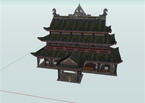 古典中式风格寺庙大殿建筑设计SU(草图大师)模型
