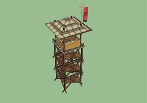 古典中式全木质瞭望塔设计SU(草图大师)模型