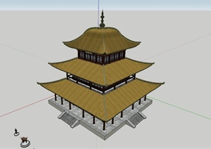 某古典中式三层文化建筑SU(草图大师)模型