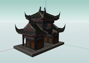 古典中式风格寺庙入口建筑设计SU(草图大师)模型
