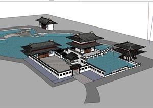 某旅游景区完整院落结构古建设计SU(草图大师)模型