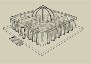 某欧式风格方形教堂建筑设计SU(草图大师)模型
