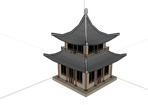 古典中式塔楼建筑SU(草图大师)模型