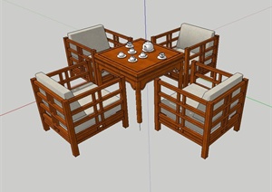 某现代风格茶桌、椅子组合设计SU(草图大师)模型