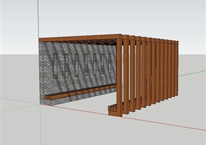 某现代风格庭院木廊、照壁墙组合廊架设计SU(草图大师)模型