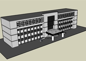 某现代灰色教学楼建筑设计SU(草图大师)模型