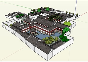 某古典中式合院住宅建筑设计SU(草图大师)模型