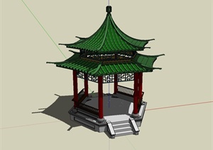 古典中式重檐古亭设计SU(草图大师)模型