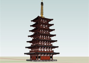 古典中式七层塔超精细设计SU(草图大师)模型