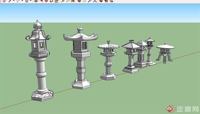 八款古典中式石灯设计su模型(1)