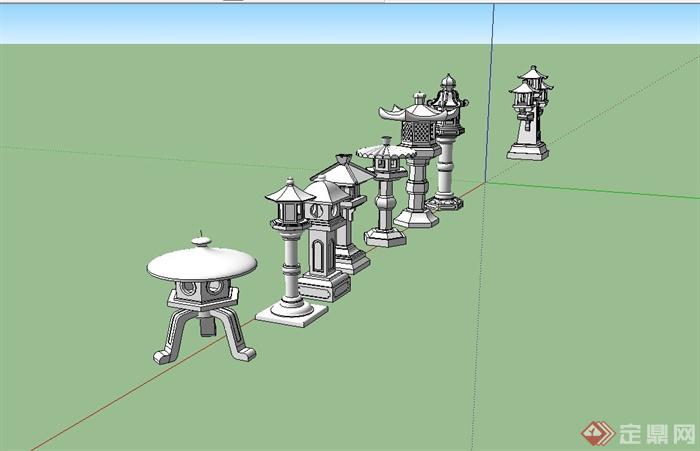 八款古典中式石灯设计su模型(3)