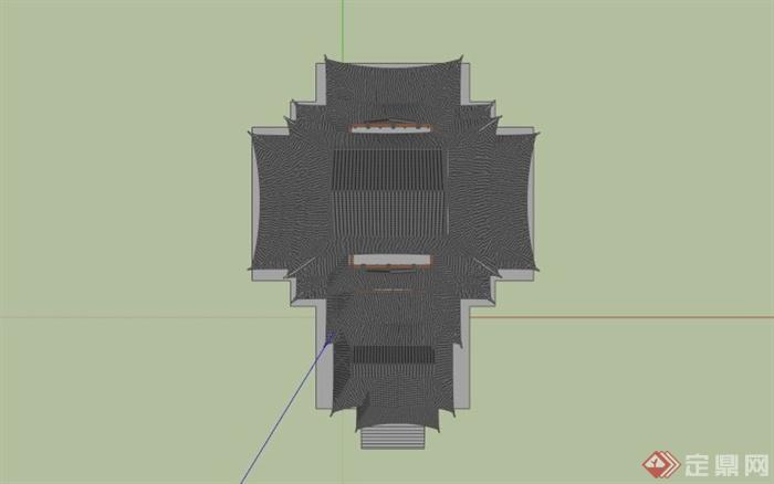 某日式多层寺庙塔楼建筑SU模型(2)