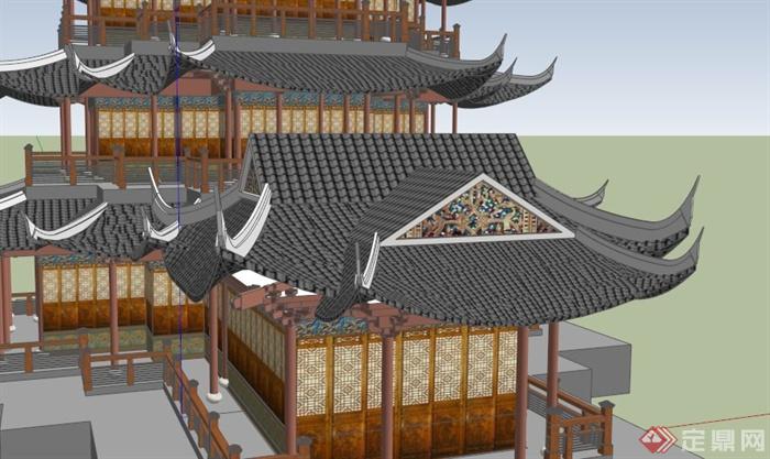 某日式多层寺庙塔楼建筑SU模型(5)