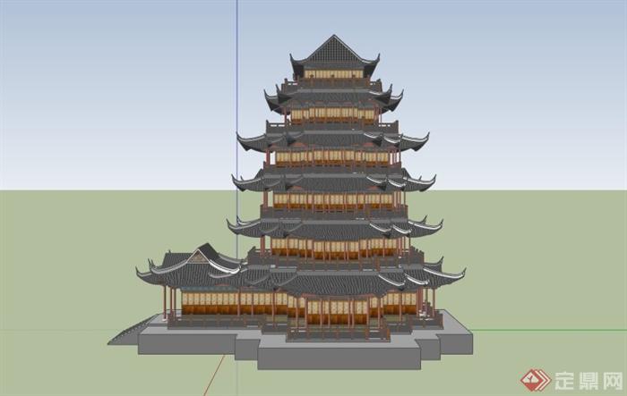 某日式多层寺庙塔楼建筑SU模型(4)