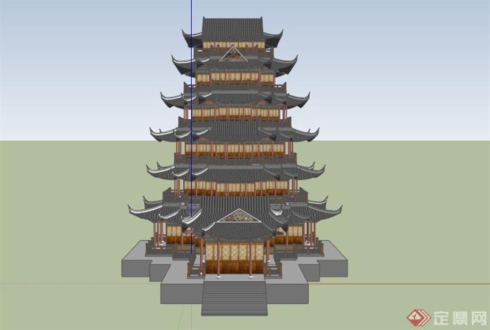 某日式多层寺庙塔楼建筑SU模型(3)