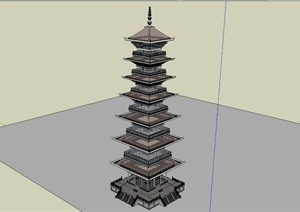 四角现代文化塔建筑设计SU(草图大师)模型