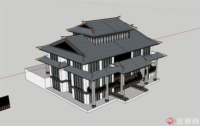 某古典中式创意售楼部设计SU模型(1)