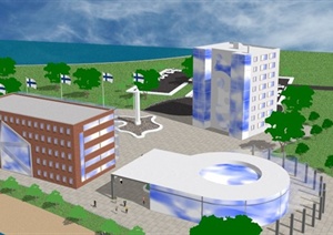 某国外学校建筑设计SU(草图大师)模型